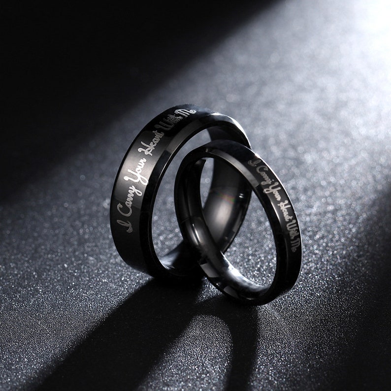 4mm/6mm black Promise rings for couplescouple rings | Etsy
