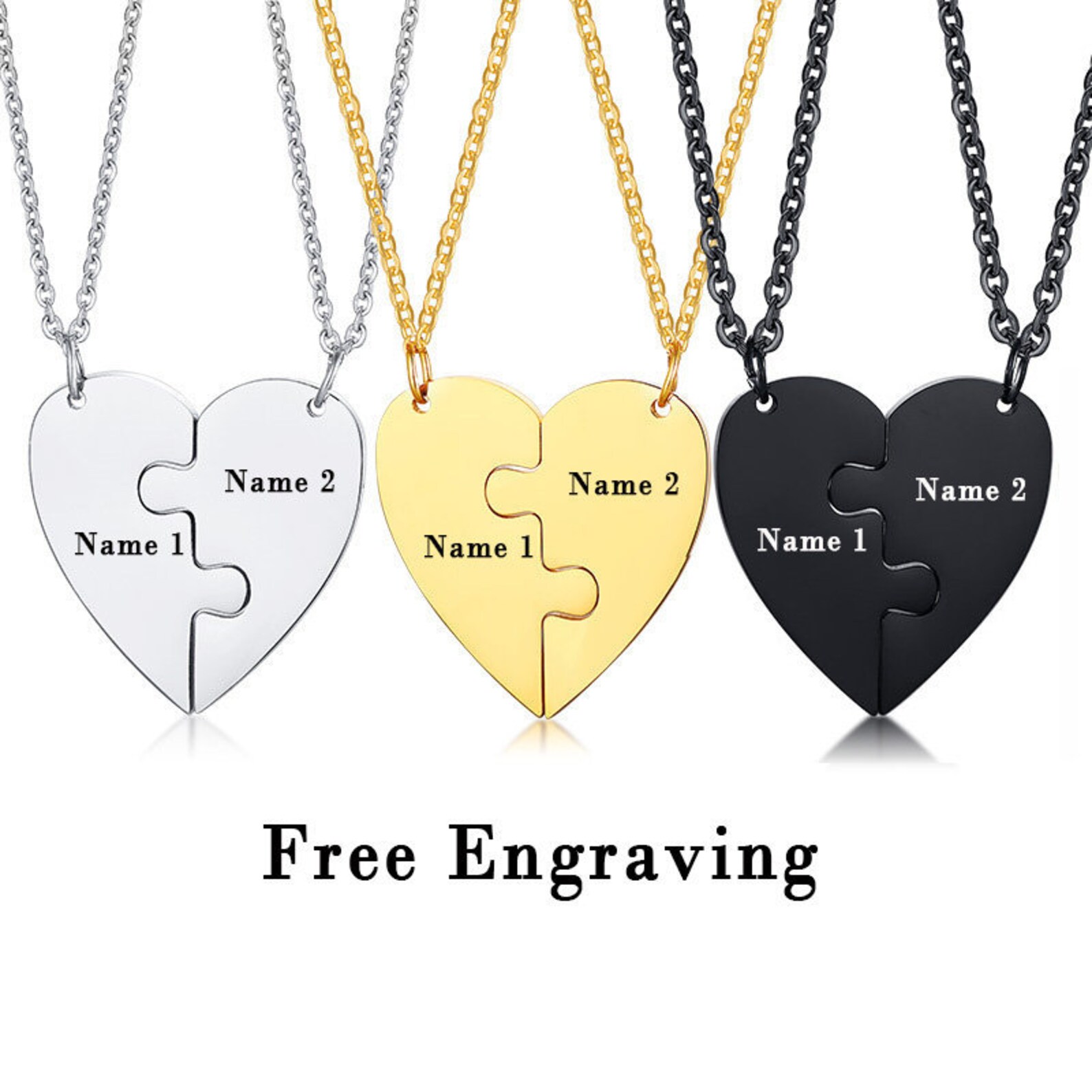 2 pieces heart puzzle matching couple necklace set heart Etsy