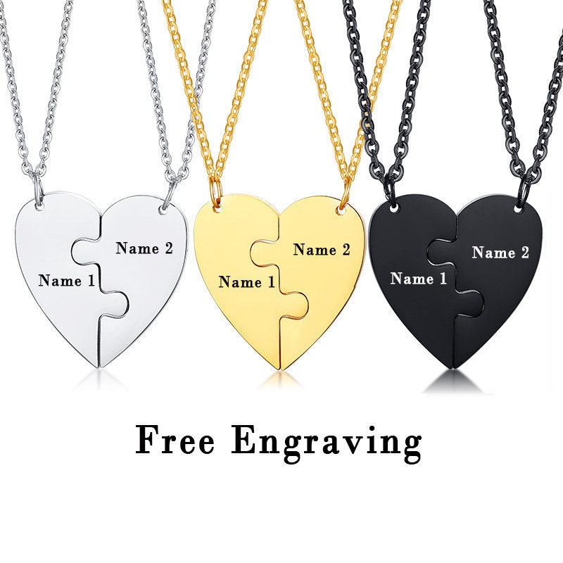 2 pieces heart puzzle matching couple necklace set heart Etsy