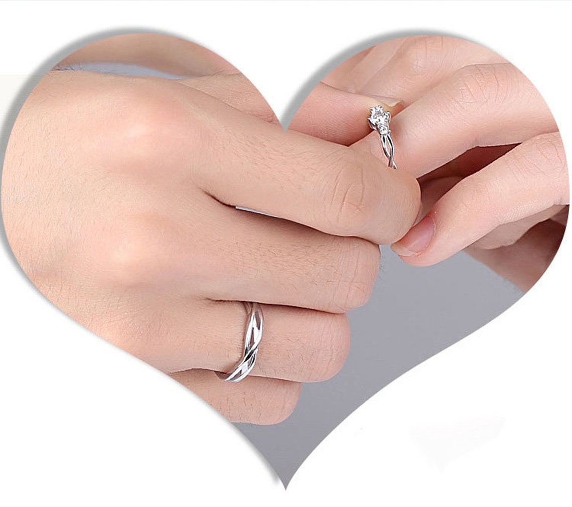 925 Sterling silver adjustable Promise rings for couples his Etsy