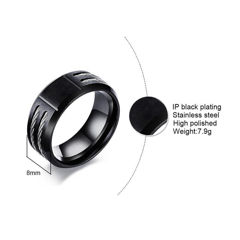 Black stainless steel 9mm WIA mens rings Wire rope ring Etsy