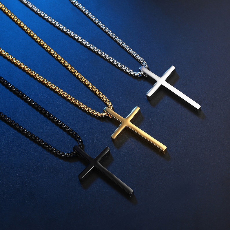 Gold Cross Necklace Men Custom Engraved Cross Necklace Etsy