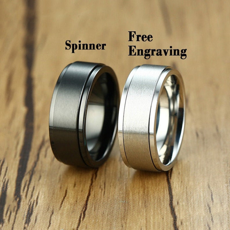 8mm Stainless steel Spinner brushed ring men,fidget ring men,engraved ring men 