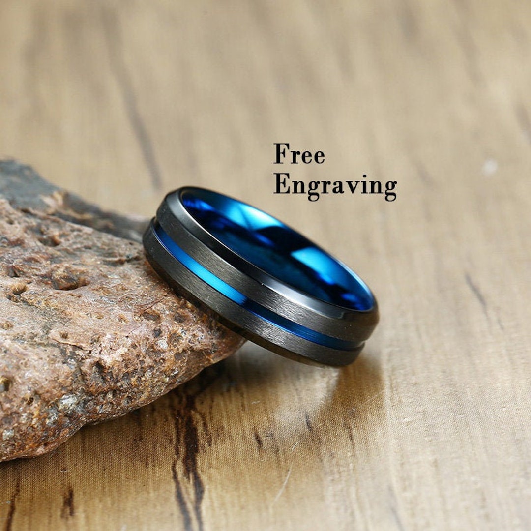 Black Ring With Blue Line Promise Rings for Him Etsy