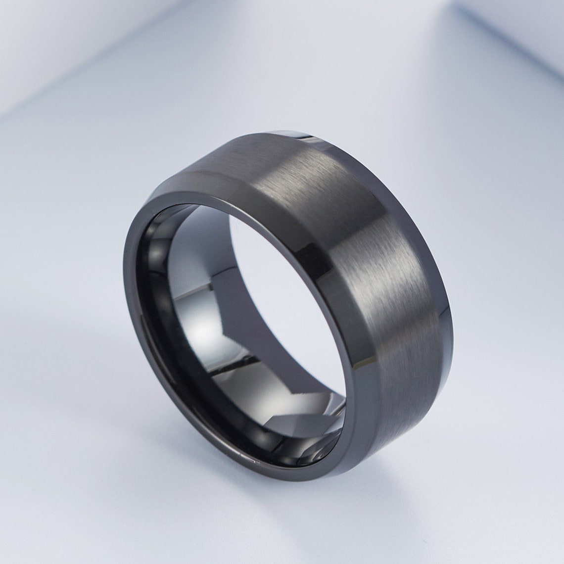 8mm Matte Black Stainless Steel Men's Wedding Band Ring - Comfort Fit, Sizes 7-15 - View #8