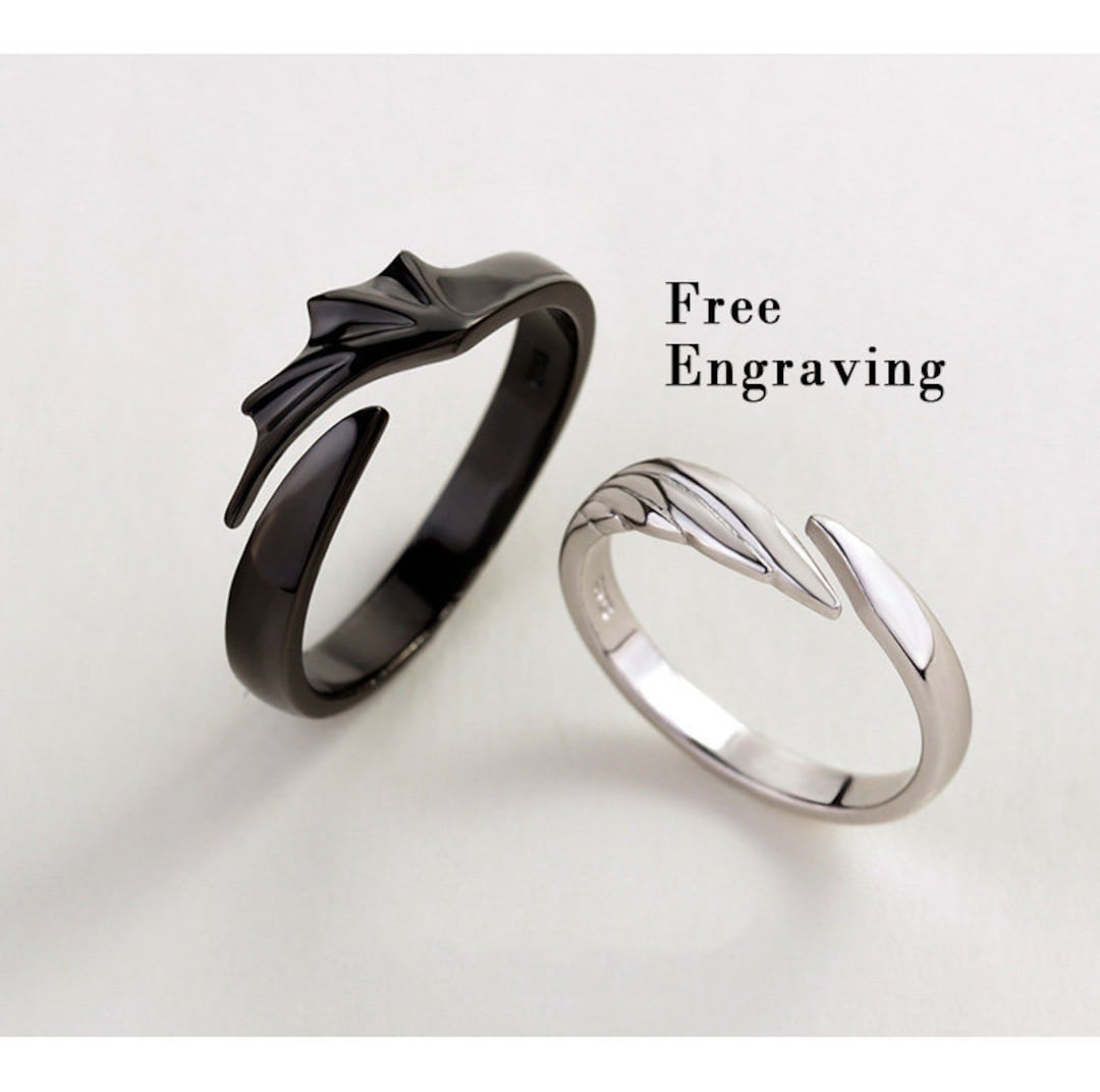 Engravable Guardian Angel Matching Promise Rings For Couples In Sterling  Silver