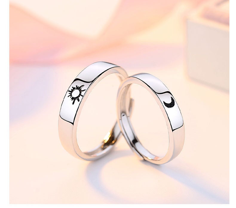 Anillos ajustables de sol y luna de plata de primera ley Etsy