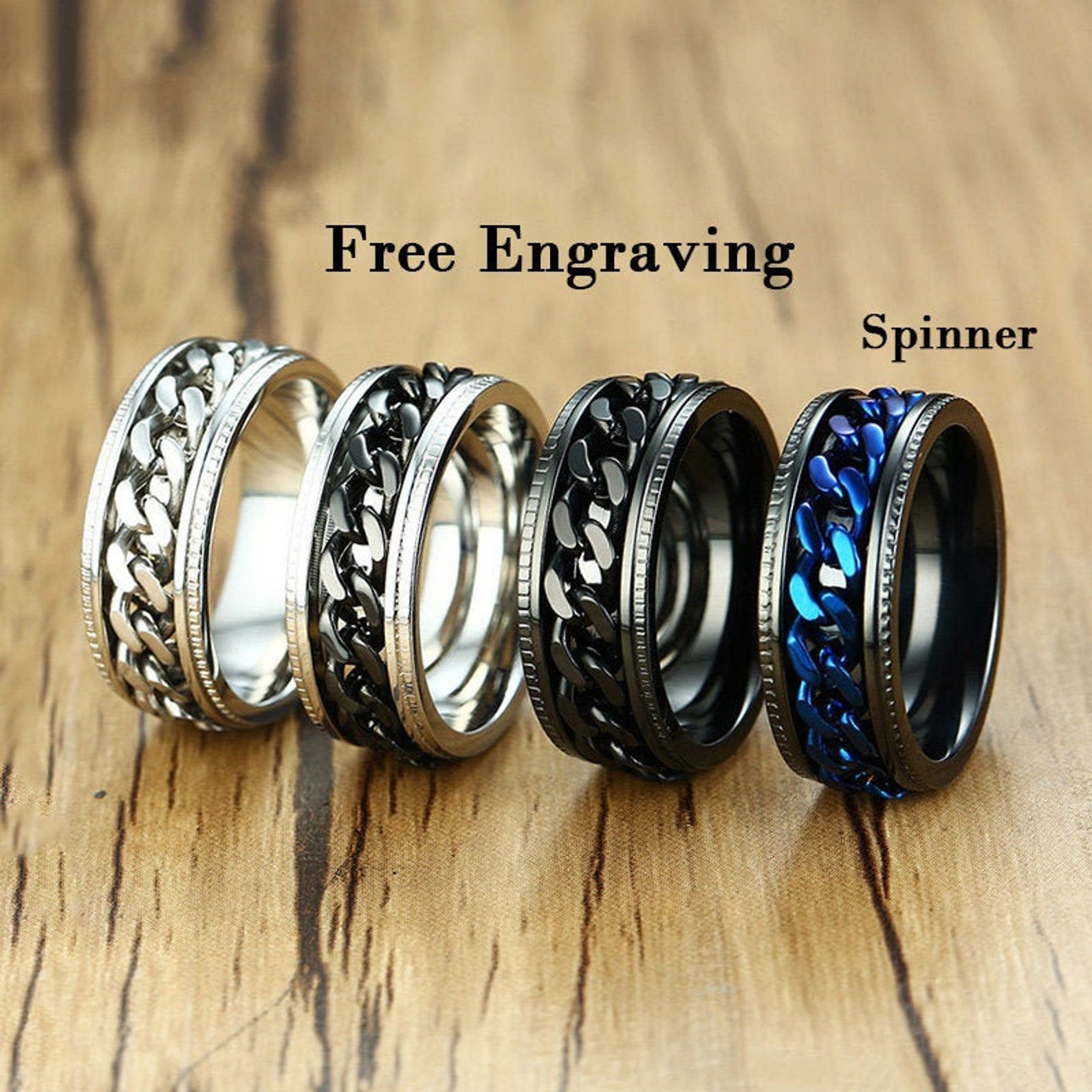 8mm Stainless Steel Chain Spinner Ring Men Fidget Ring Men Etsy