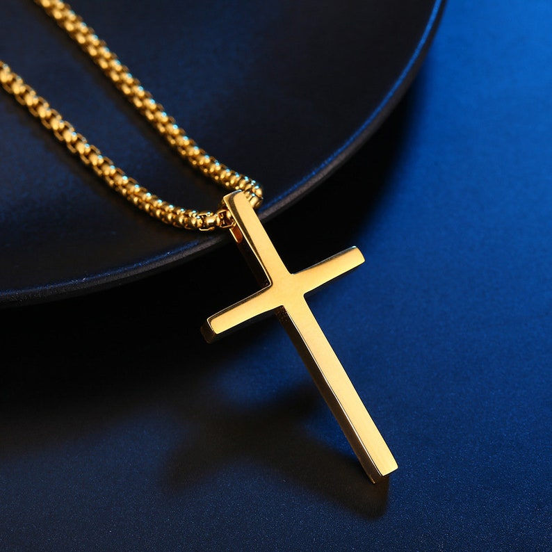 Gold Cross Necklace Men Custom Engraved Cross Necklace Etsy
