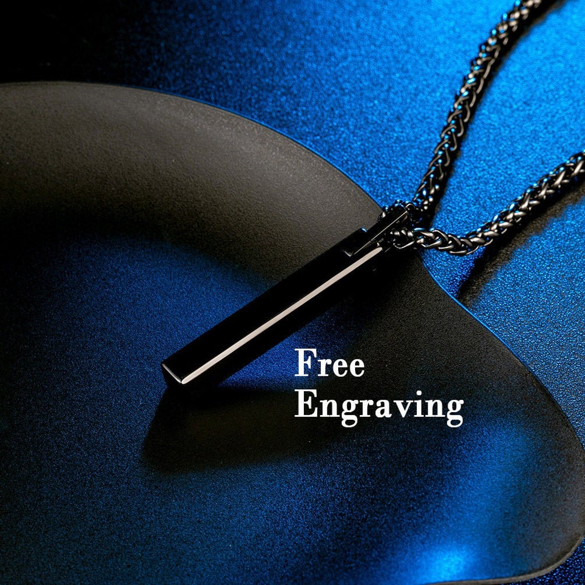 Black tungsten vertical bar necklace for men mens black bar Etsy