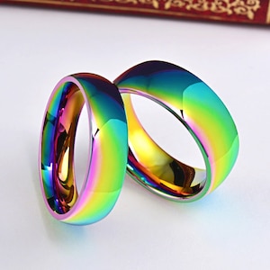 Rainbow Promise Rings, 6mm/8mm Stainless Steel Engraved Rainbow Rings ...