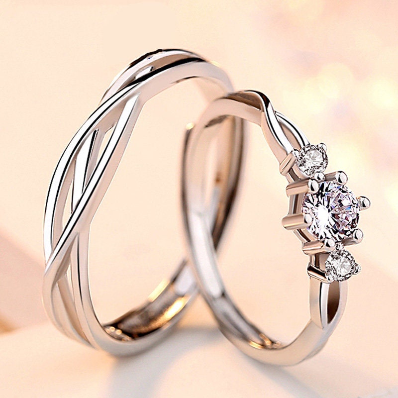 925 Sterling silver adjustable matching Promise rings for Etsy