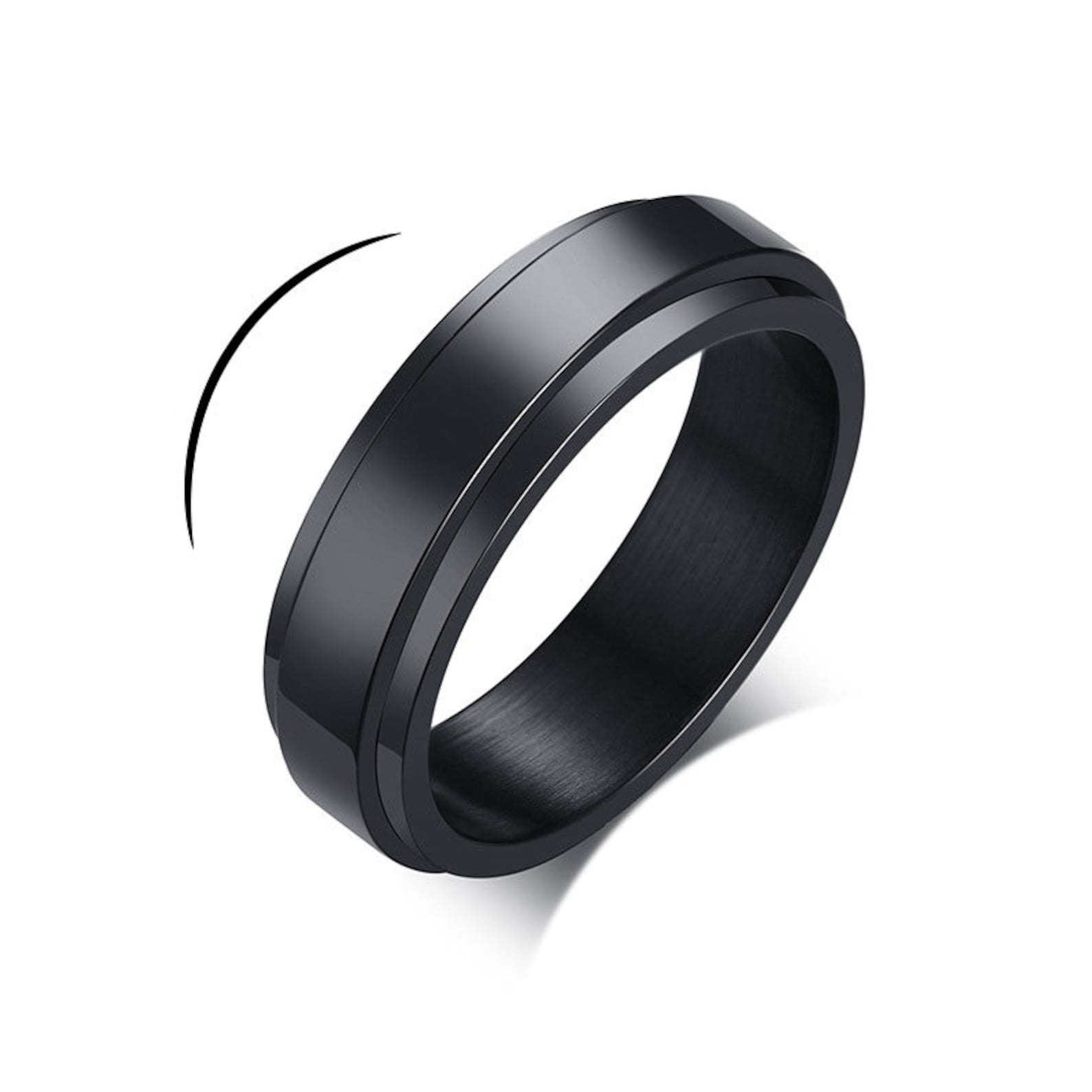 Black Engraved Mens Fidget Spinner Ring Etsy