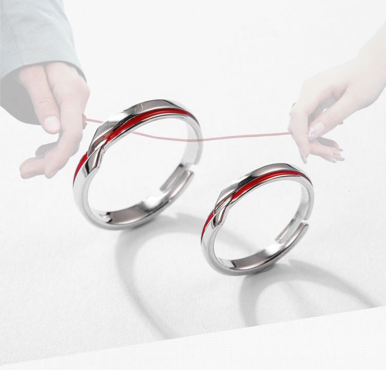 Sterling silver red string of fate ring Etsy