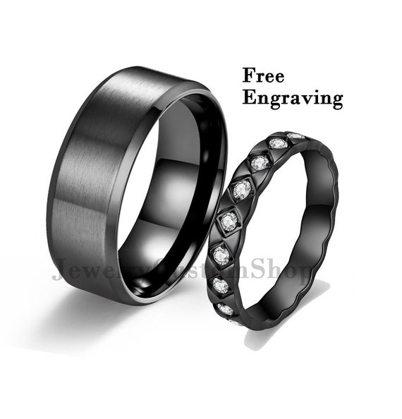 Black Her King Ring Stainless Steel Wedding Band Engagement Rings for Women and Men Couples Gifts for Him and Her (Black King Size 10), Men's