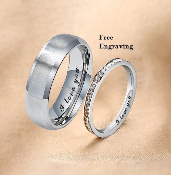 Matching Name Engraved Couple Rings |