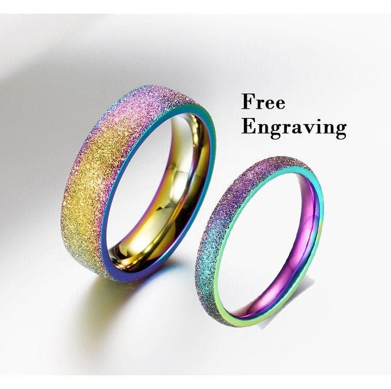 Rainbow 3m/6mm Sand blasted Promise rings for lesbian Etsy