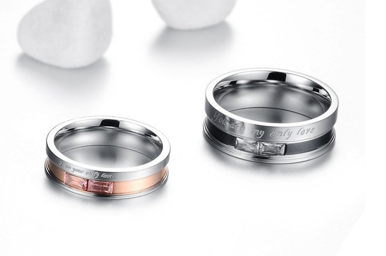 Wedding ring set his and her,couple rings,wedding rings type 316 stainless steel,rose gold two tone engagement ring,couples gift boyfriend