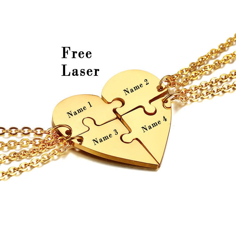 4 pieces Stainless steel gold heart puzzle matching necklace Etsy