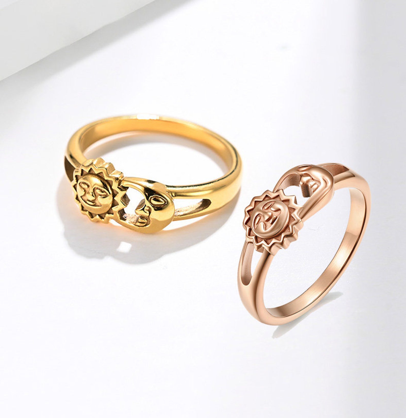 Anillos de par de acero inoxidable Sun & Moon anillos de sol Etsy