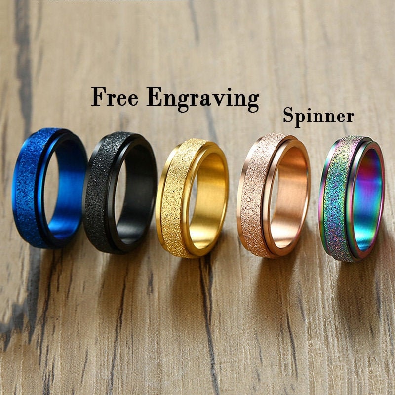 Snapklik.com : Mens Spinner Ring For Anxiety Relief - 8mm Black Stainless  Steel Fidget Ring For Men Boy Worry Anxiety Ring Chain Spin Spinny Spiny  Finger Adult Spinning Ring Band Jewelry Gift