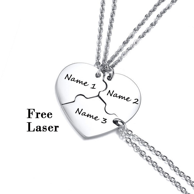 3 pieces stainless steel heart puzzle matching necklace set Etsy