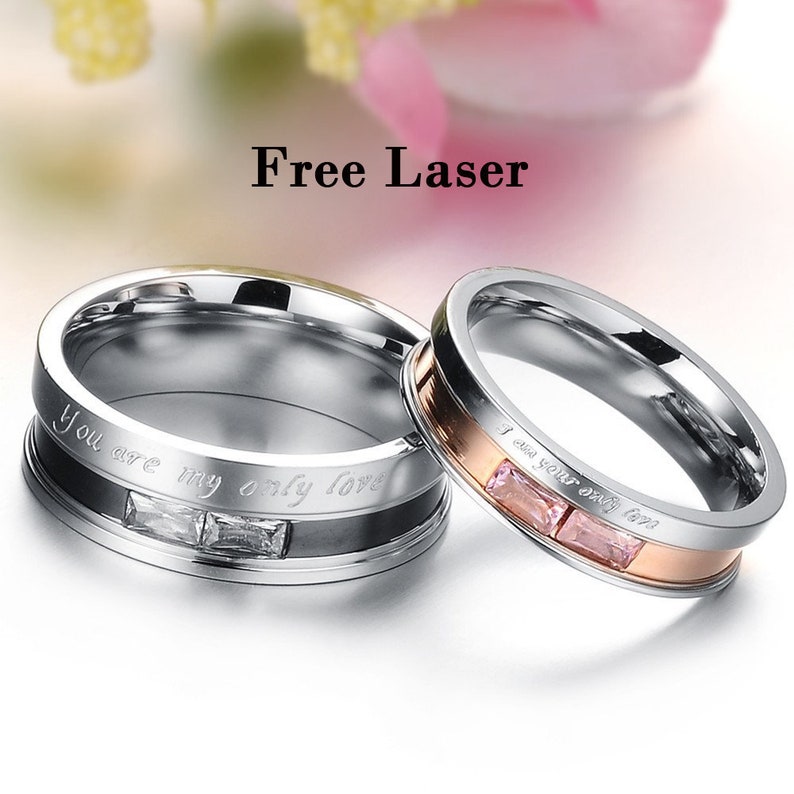 Wedding ring set his and her,couple rings,wedding rings type 316 stainless steel,rose gold two tone engagement ring,couples gift boyfriend