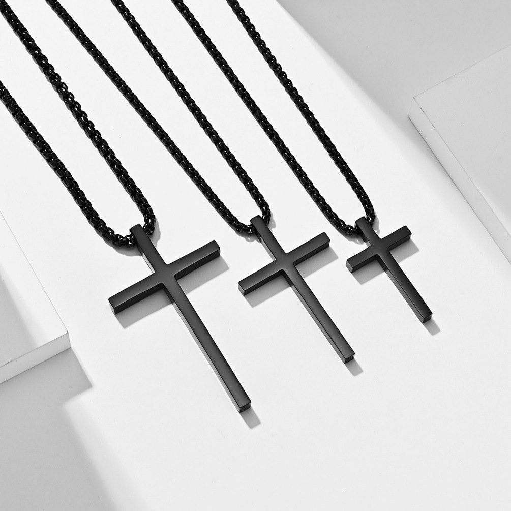 Matte black cross necklace sale