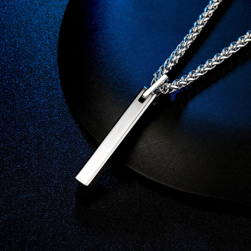 Black tungsten vertical bar necklace for men mens black bar Etsy