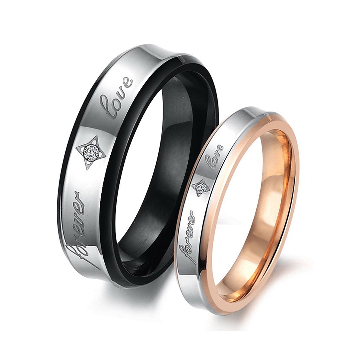 Two tone black and rose gold promise ring setPromise rings Etsy