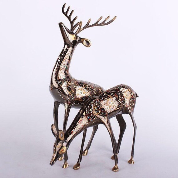 Pair Of Deer Hand Made From Pakistan Brass Deer 6 2kg Etsy