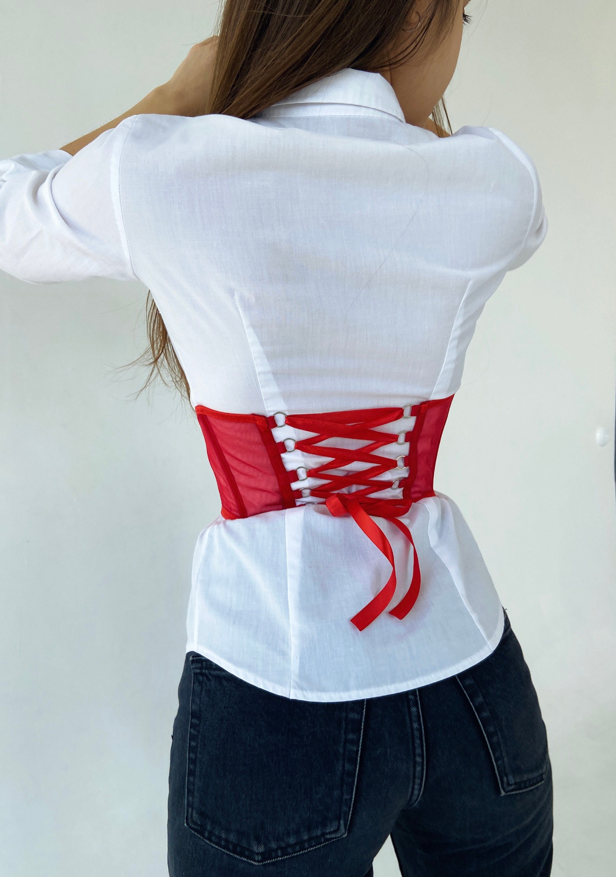 underbust corset belt white