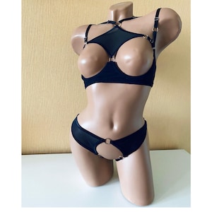 Open crotched lingerie, Black lingeries see through, Cupless bra for small breast, Open cupless bra for large bust shelf bra open