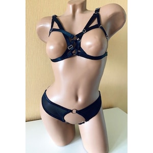 Open lingeries Crochless panty Open lingeries extreme Sexy lingerie Shelf bra Quarter cup lingerie Black plus size see through lingeries