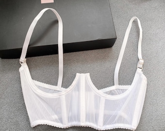 Open cupless bra for big and small breast, Shelf bra open half cup bra with support, White open lingeries, See through lingeries
