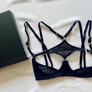 Open cupless bra for big and small breast, Shelf bra open half cup bra with support, Black open lingeries, See through lingeries