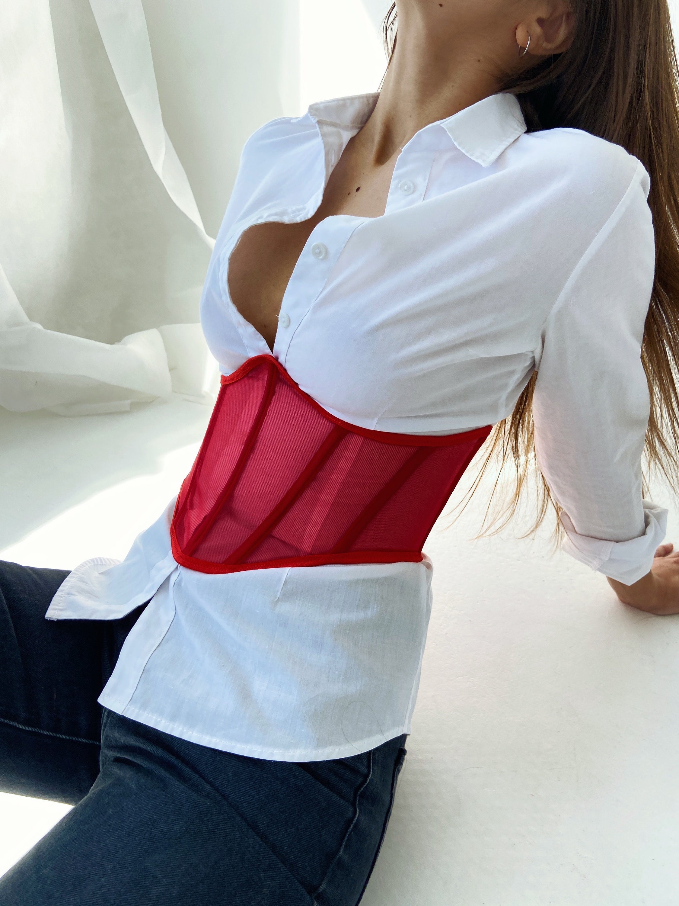 underbust corset belt white