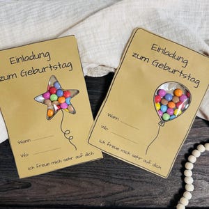 Druckvorlage Einladungskarte Kindergeburtstag; Karte mit Smarties; Sternenballon; Luftballon