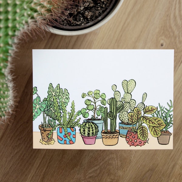postcard A6: green windowsill - the card for plant lovers and gardeners