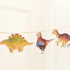 dino garland - DIY craft sheet with instructions - cool and cute for kids and dinofans, two-sided