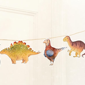 dino garland - DIY craft sheet with instructions - cool and cute for kids and dinofans, two-sided