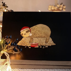 Weihnachtsklappkarte mit Kuvert, Faultier auf Plätzchenberg, A6 Postkarte, Schreibware, witzig