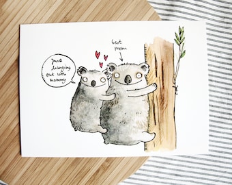 postcard A6 - Mother's Day - with cute koalas, thank you card, illustration