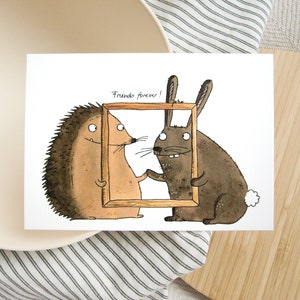 Postkarte A6: Freundschaft / Friends forever! mit Igel und Hase