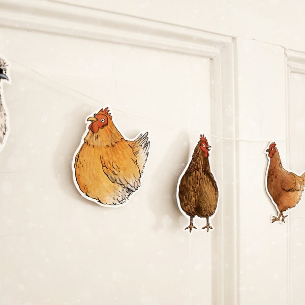 Ostergirlande mit knuffigen Hühnern - Bastelbogen DIY mit Anleitung - Doppelseitig