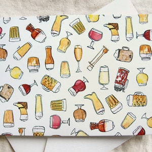 cartão dobrado com envelope - conjunto correspondente, padrão de cerveja (copo), cartão postal A6, estacionário, engraçado, papel reciclado