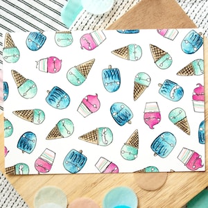 cartolina A6 - motivo gelato, cartoncino colorato per tutte le occasioni, cartoncino estivo, illustrazione a fumetti