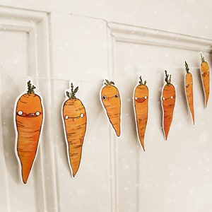 Easter garland with funny and cheeky carrots - DIY craft sheet with instructions - two-sided