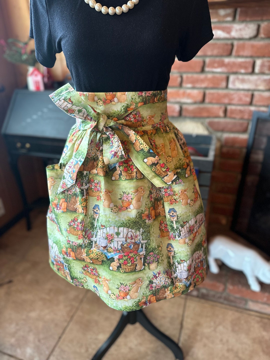 Half Apron of Bunnies in the Garden, Garden Apron, Floral Apron ...