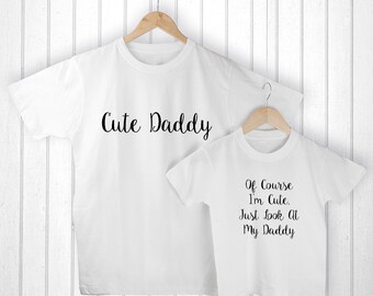 Personalised Daddy and Me "Cute Daddy" 100% Cotton T-Shirt Set, Father's Day Gift, Dad, Daddy, Gift for Him, Personalized, Gifts, Printed